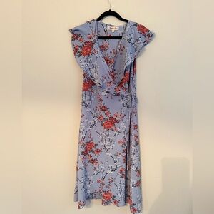 Floral Wrap Dress in Blue and Red